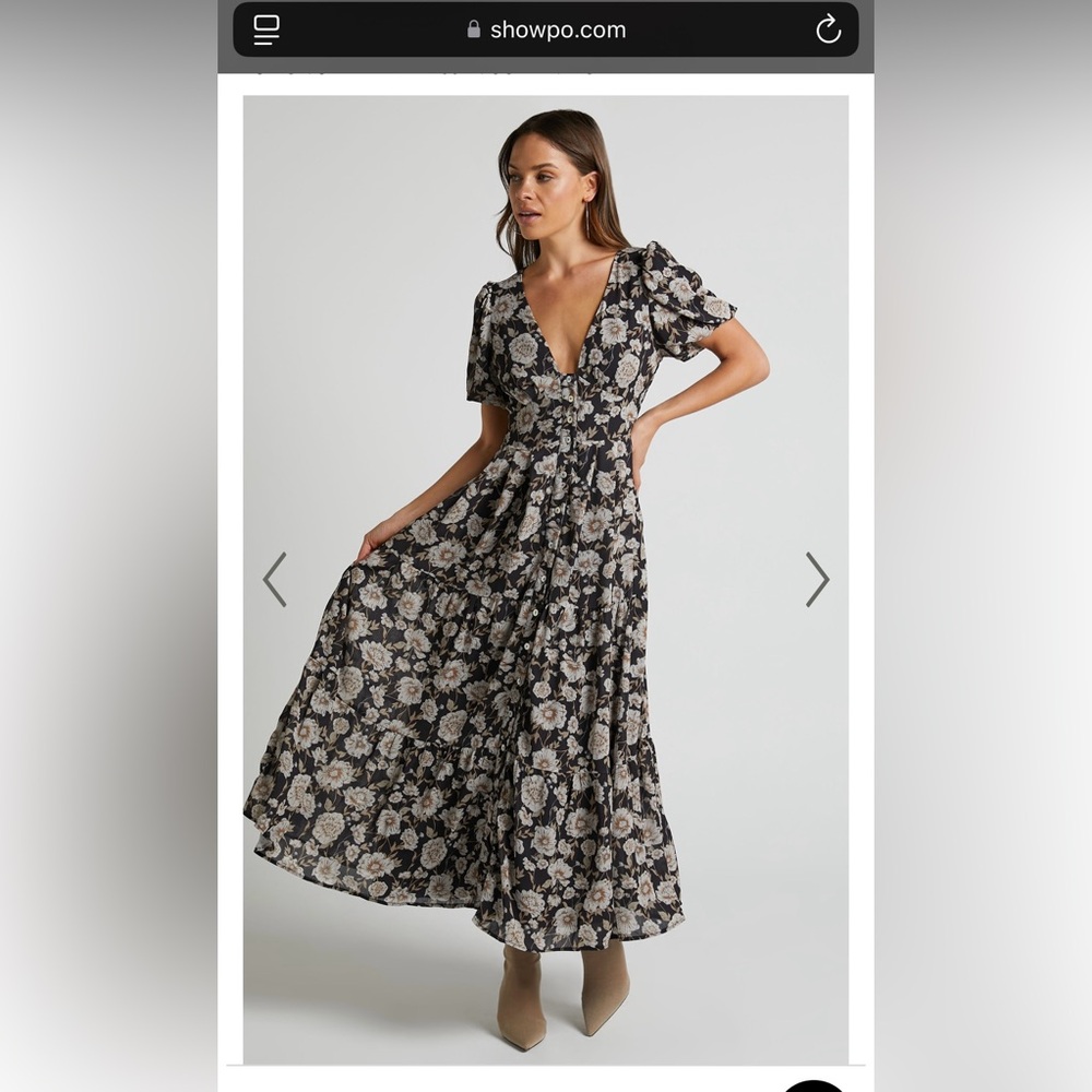 Showpo Black and White Puff Sleeve Maxi Dress